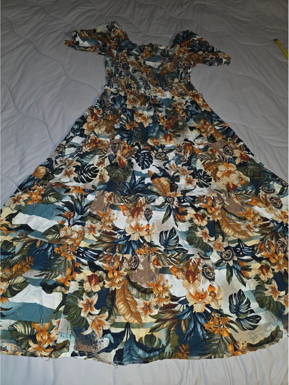 Love Floral Smocked Tiered Maxi Dress Short Sleeve - Large